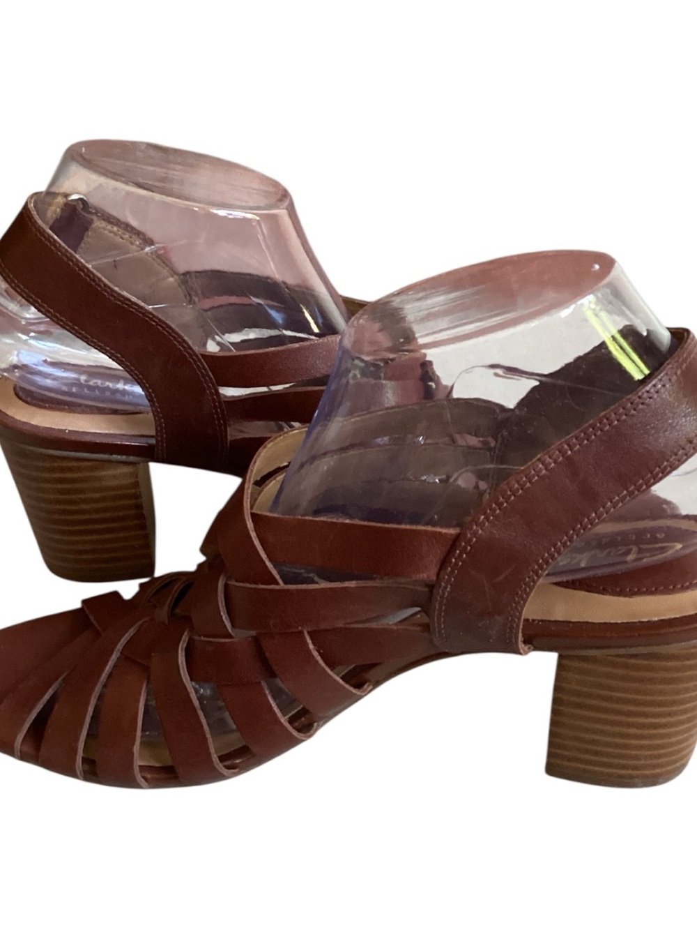 Clarks Artisan Ralene Woven Leather Block Heel Sandal Brown size 9.5 - Picture 4 of 11